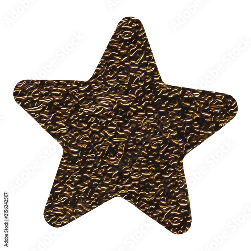 Golden star shape foil sticker label isolated on transparent background.