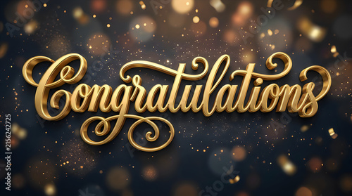 Celebration congratulations message with golden glitter text and confetti