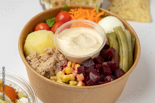 close-up of a takeaway salad