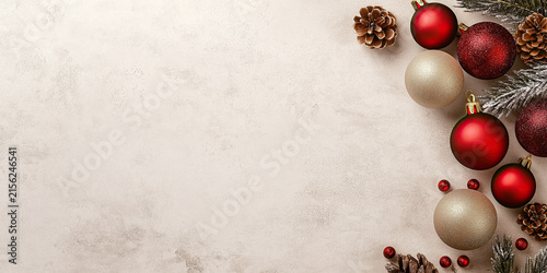 Neutral Background With Festive Accents, Stylish Seasonal Arrangement With Ornaments And Textured Surface