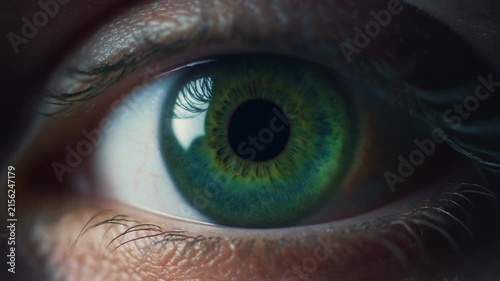 Extreme macro footage of a single beautiful healthy human deep forest-green eye for national eye exam month