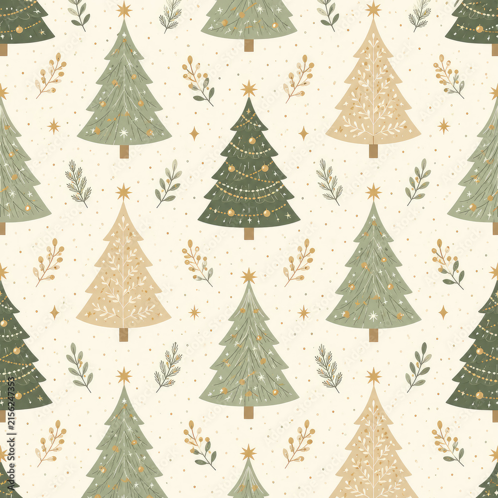 Obraz premium Seamless Christmas Tree Pattern With Neutral Botanical Holiday Design