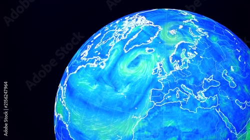 Ocean Waves and Currents Monitoring System on Global Digital Map, Computer Screen Close-Up