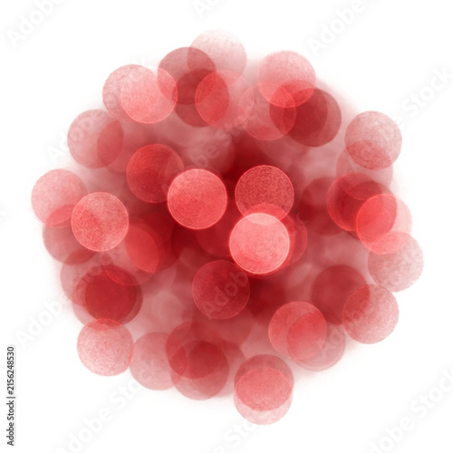 Red bokeh lights abstract circle pattern for festive backgrounds and overlays.