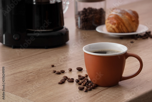 Freshly brewed coffee in a ...