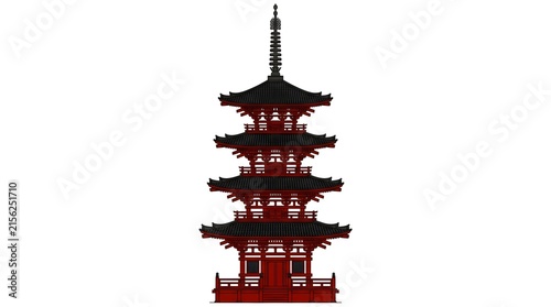 Japanese Pagoda Five Story Roof Tile Texture — Vermillion Red Charcoal Bold Silhouette