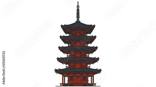 Japanese Pagoda Five Story Roof Tile Texture — Vermillion Red Charcoal Bold Silhouette