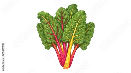 Rainbow Swiss Chard Bunch Ribbed Stem Texture — Ruby Red Yellow Vivid Bold Vector