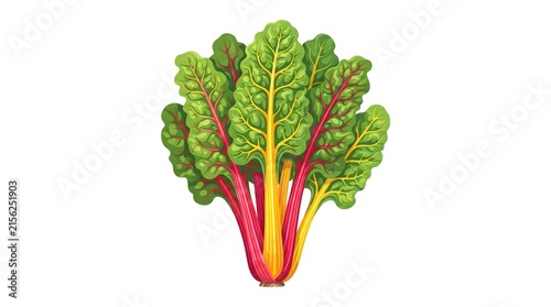 Rainbow Swiss Chard Bunch Ribbed Stem Texture — Ruby Red Yellow Vivid Bold Vector