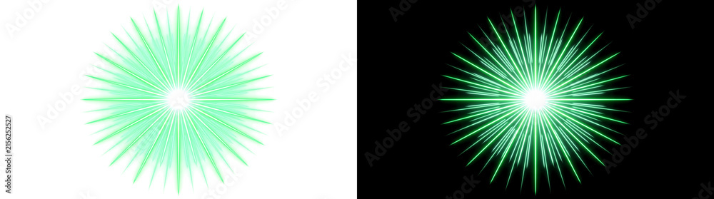 Naklejka premium Staggered Radial Laser Beam Array Graphic Overlay with Glowing Green Rays for Transparent Background