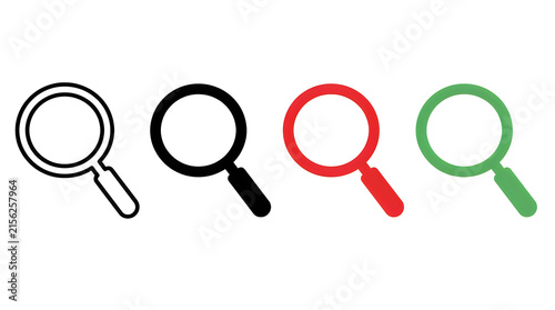 Four colorful magnifying glass icons in a row