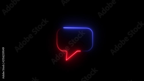 Glowing neon color message box icon conversation notice message icon animation. Neon text message icon. Glowing neon light massage icon animation. Animated neon line massage icon with massage icon.4k