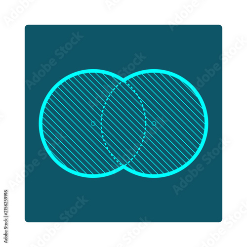 Boolean OR Venn Union Icon – overlapping circles with shaded union region, vector for logic and math education