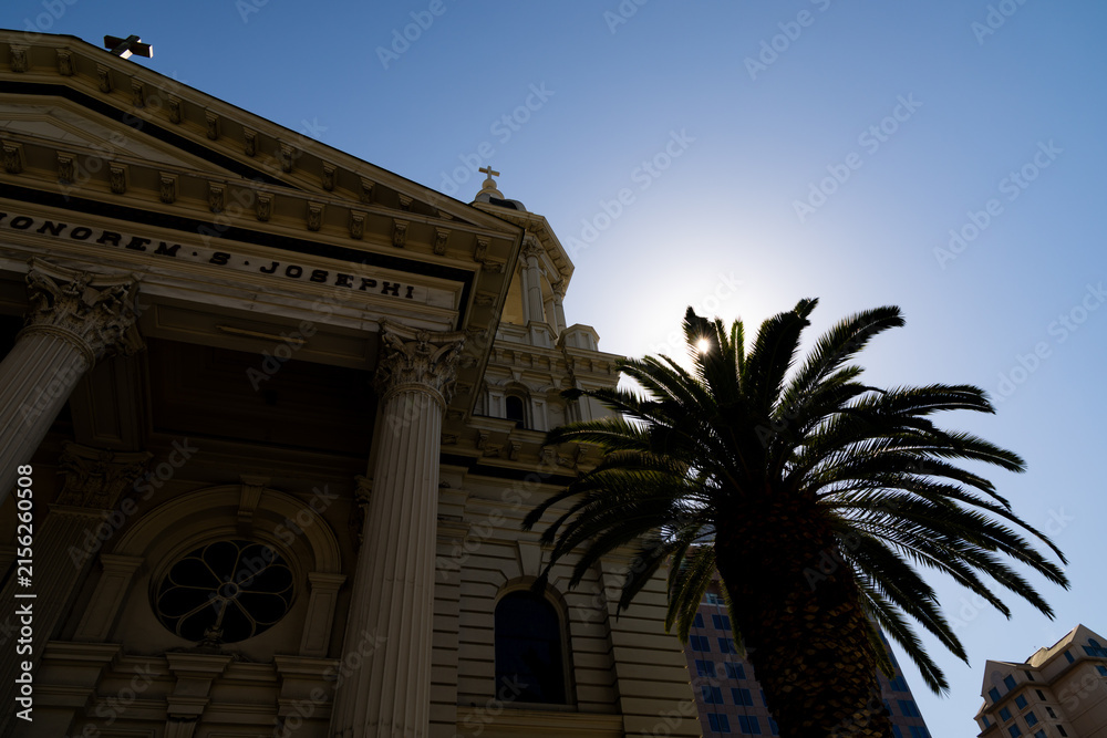 Fototapeta premium Classic Architecture of St Joseph Cathedral and Palm Tree in San Jose