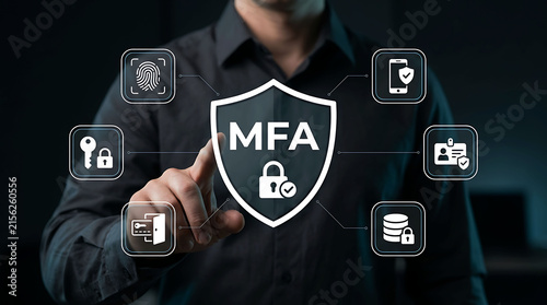 Businessman interacting with digital multi-factor authentication security system
