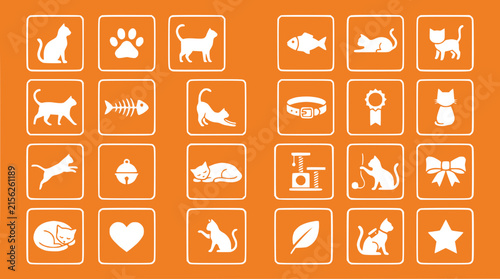 Cat Icons Set Vector Silhouette Isolated on Transparent Background