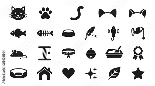 Cat Icons Collection: Pet Supplies, Toys, Accessories, and More - Isolated