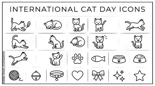 Cute Cat Icons Set: International Cat Day Celebration Graphics