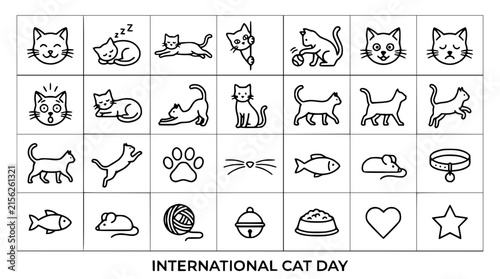 Cute Cat Icons Set: Collection of Adorable Feline Illustrations