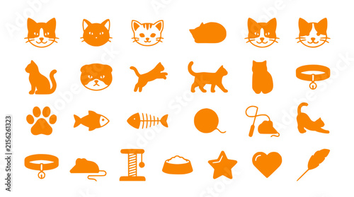 Orange Cat Icons Set - Isolated Vector Graphics on Transparent Background