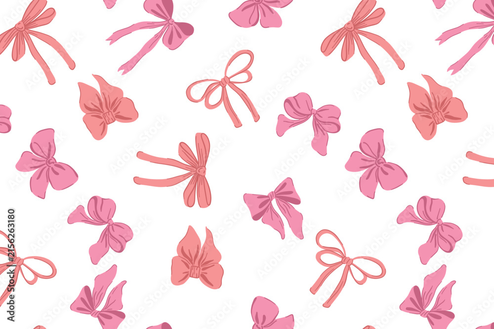 Fototapeta premium Coquette aesthetic pink ribbon bows seamless vector pattern background