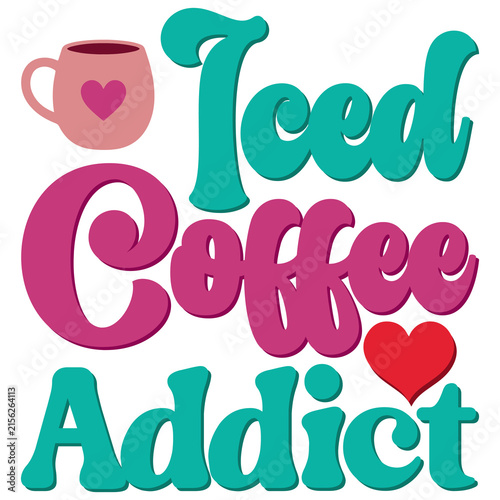 Fotografía Iced Coffee Typography Design with Colorful Hand Lettering and Hearts