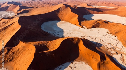Aerial View of the Red Sand Dunes and White Clay Pans of Sossusvlei in the Namib Desert Namibia