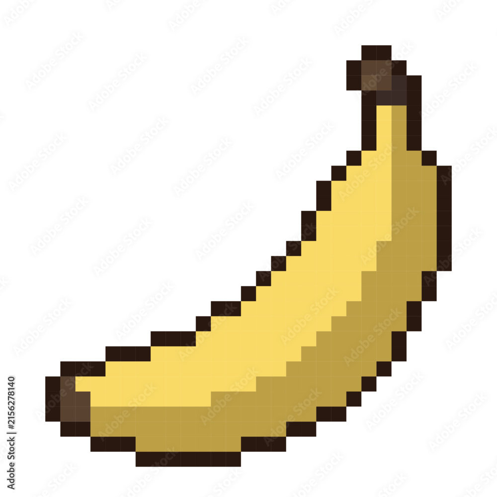 Obraz premium Simple pixel art illustration of a ripe yellow banana fruit isolated on white background