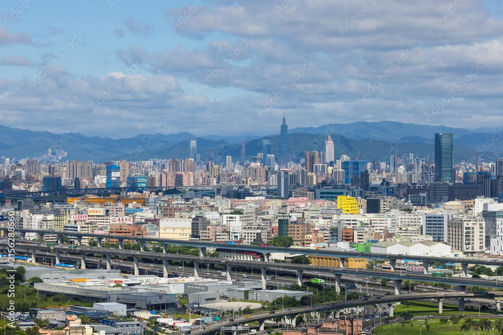 Naklejka premium Elevated highway and urban view in Taipei
