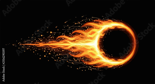 Glowing Celestial Ring with Orbiting Asteroids Illustration