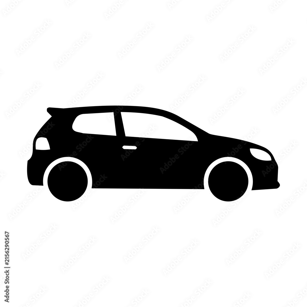 Fototapeta premium Black and white vector icon of a modern hatchback car silhouette, perfect for automotive and transport design concepts