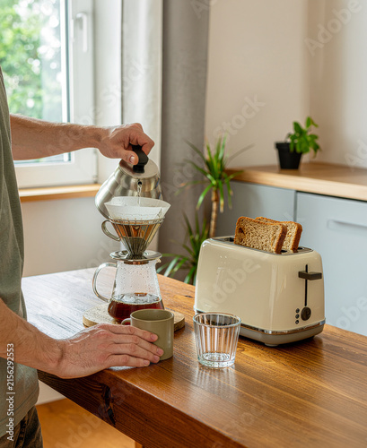 Fototapeta 独身男性の朝食とコーヒー