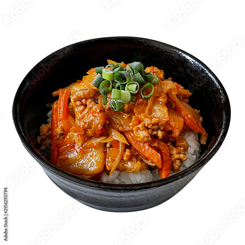 Plakat 豚キムチ丼 自家製手作りの切り抜き スタミナ丼ご飯もの食材素材