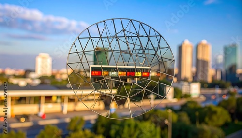 Modern glass dome structure in urban park setting.