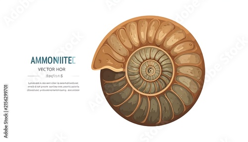 Fossilized ammonite shell specimen on white background.