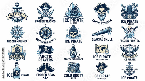 Collection of vintage arctic ice pirate and nautical mascot logos