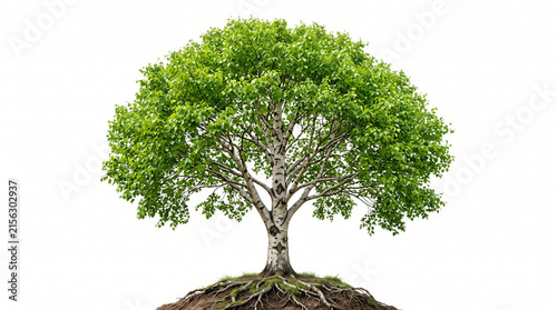 Green Leafy Tree Growing on Small Mound with Exposed Roots