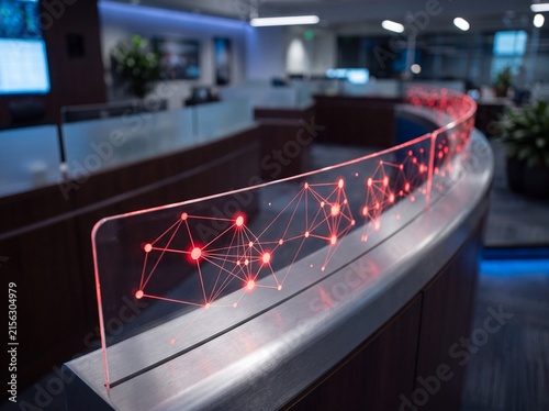 Futuristic Cybersecurity Interface with Red Data Connections