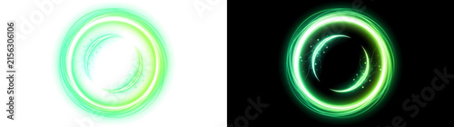 Spinning long exposure light ring with dual crescents transparent overlay design element