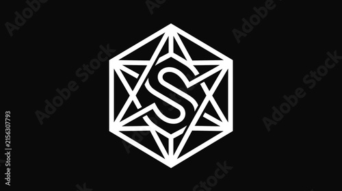Geometric white star letter S emblem.