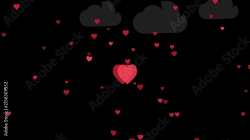Of scattered pink hearts on a transparent background with three gray heart silhouettes