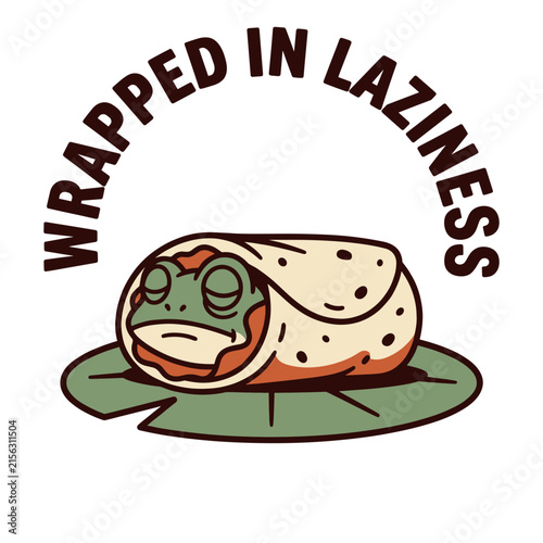 Frog wrapped in a burrito sleeping on a lily pad  