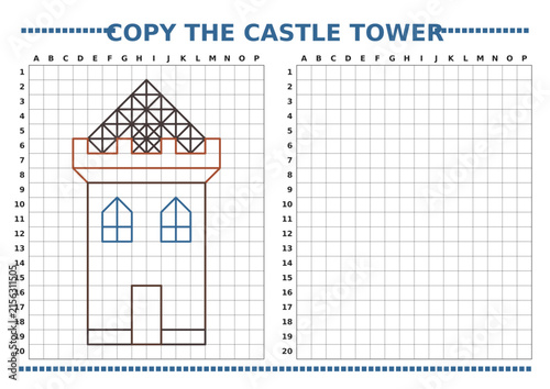Castle tower drawing template for children to copy and trace  