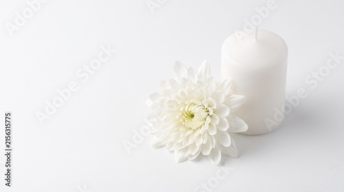 Minimalist White Chrysanthemum Flower and Candle for Spa Relaxation