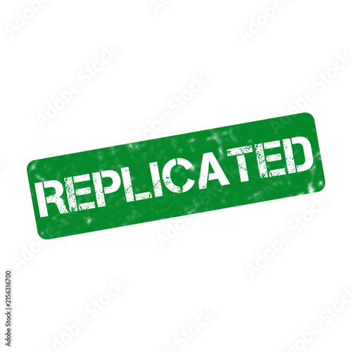 Fotografía Replicated green rubber stamp on white background, distressed grunge replication