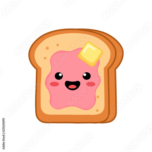 Cute Pink Toast Bread Character Cartoon Illustration Isolated on Transparent Background suitable for stickers, social media graphics, children's designs, food branding, packaging, merchandise, vector