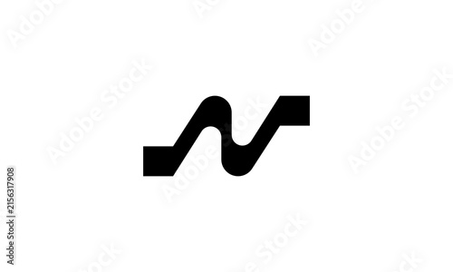 Letter N logo with flowing wave element style flat vector design.