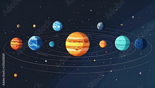 Solar system planets orbiting in space illustration.