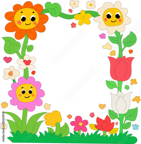 Cute Cartoon Flower Border Illustration