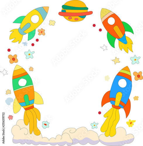 Colorful Space Rocket Illustration Frame